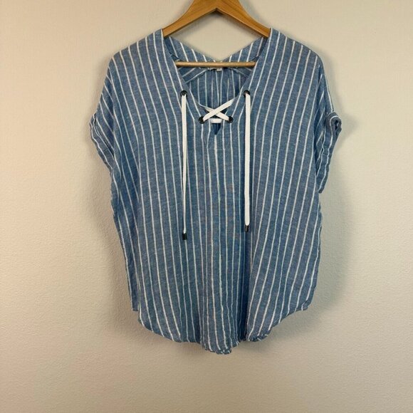 Rails Women's Jeri St. Germain Stripe Blouse Linen Blend Blue White Size Small - Picture 1 of 13
